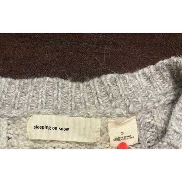 Anthropologie Sleeping on Snow Cable‎ Knit Sweater Cream & Gray Elbow Patches SM - Picture 5 of 8